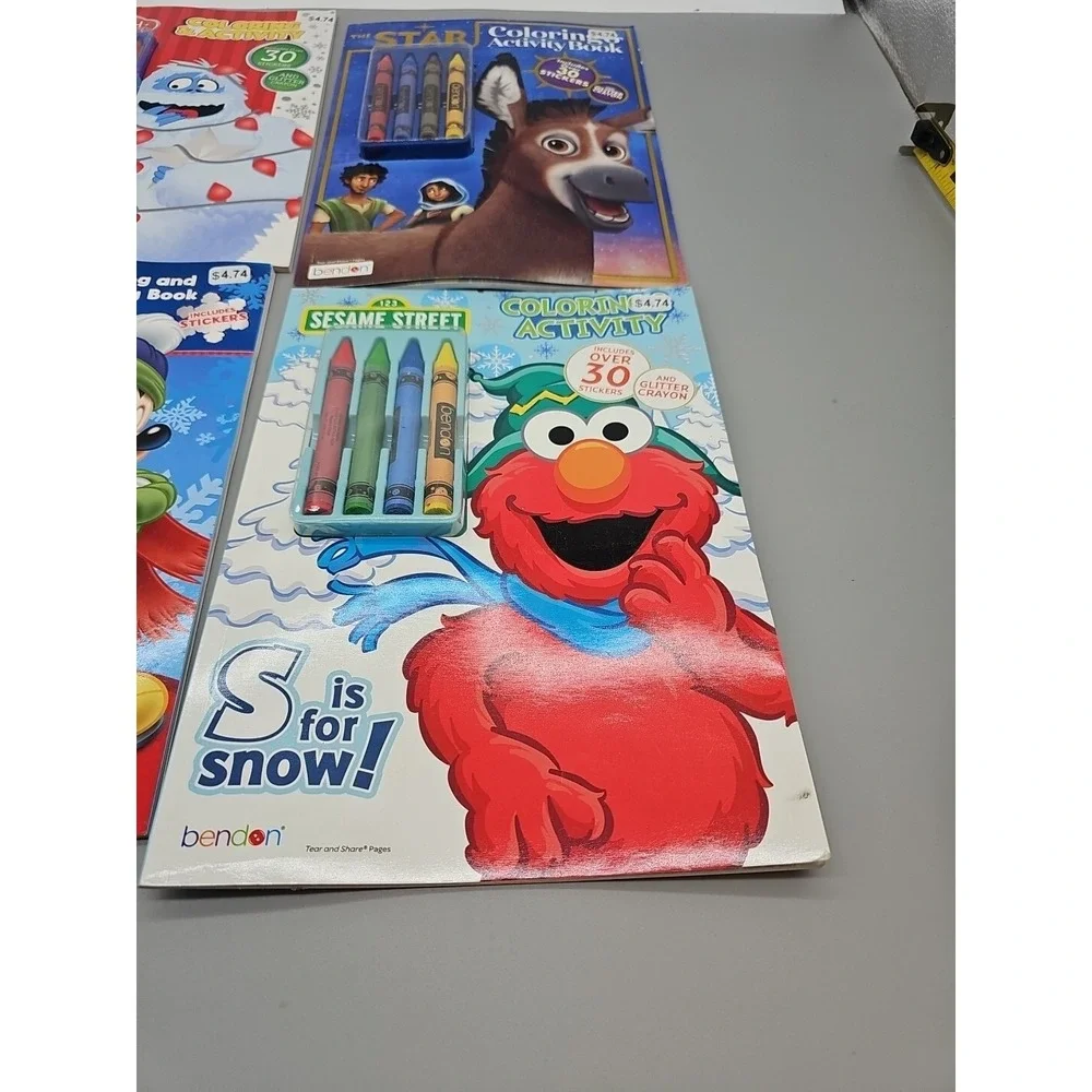 Lot Of 4 Coloring & Activity Books  Includes  Stickers Christmas Elmo Mickey New